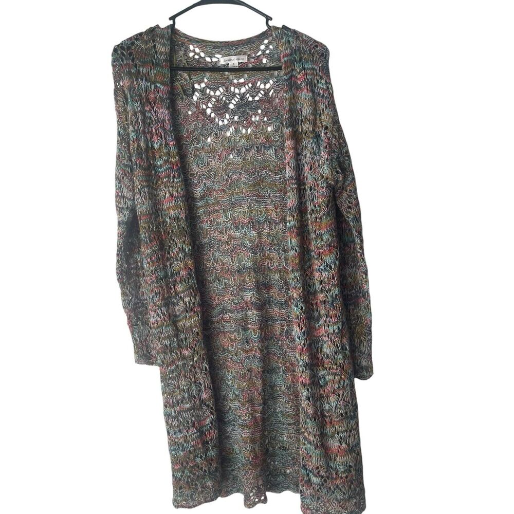 John Paul Richard Womens Size Small Multicolored Open Knit Long Cardigan Sweater